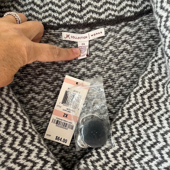 JM Collection Sz 2X Knit Gray Oversized Open Cardigan Sweater Long Sleeve - Picture 4 of 9